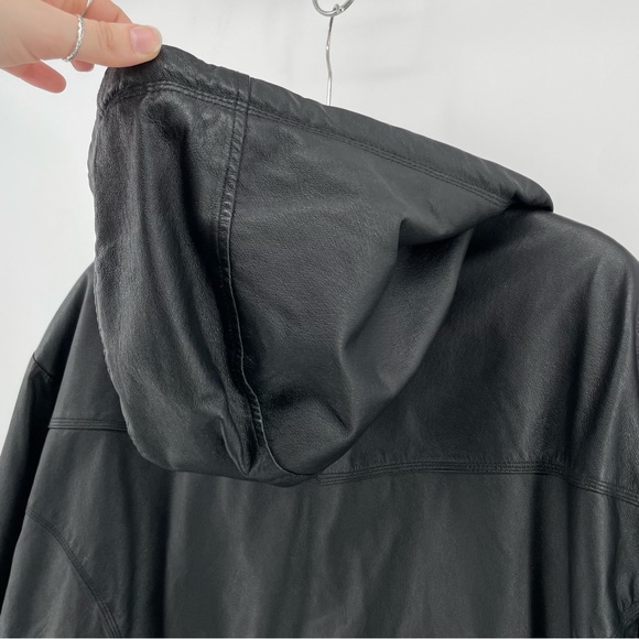 Vintage Middlebrook Park Black Leather Hooded Coat XL - Picture 5 of 6